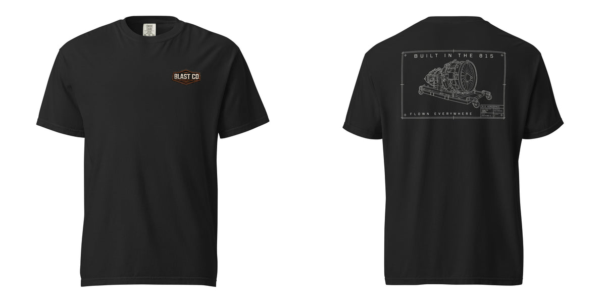 Blast Co Engineered for Flight T-Shirt — corrected front and back